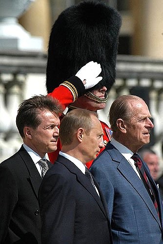 President Putin with the Duke of Edinburgh during the ceremony of handing over the Banner of the Russian Grenadier Regiment of the Lifeguards.