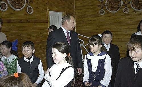 President Putin visiting the primary school and kindergarten.