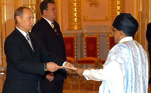 President Putin receiving the credentials of Ambassador of Mauritania Mohamed Mahmoud Uld Dahi.