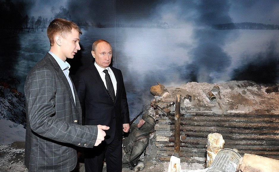Visiting an exhibition of a 3D panorama depiction of a Great Patriotic Battle, Proryv, [The Breakthrough] at the Breaking Through the Siege of Leningrad Museum Complex. With Dmitry Poshtarenko, exhibition author and leader of the Shlisselburg search group.