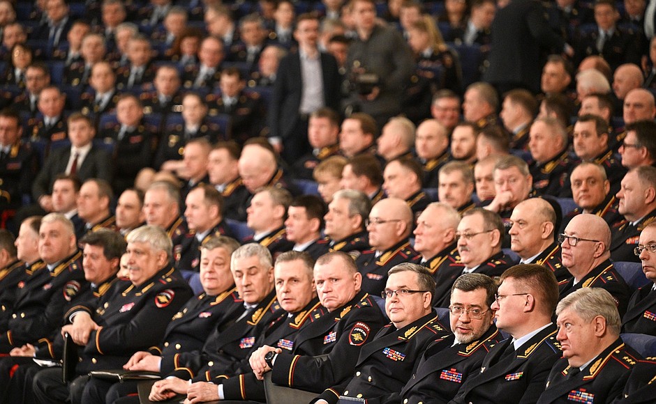 Participants in the extended meeting of Russian Interior Ministry Board.