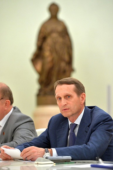 State Duma Speaker Sergei Naryshkin at the meeting with leaders of parliamentary party factions.