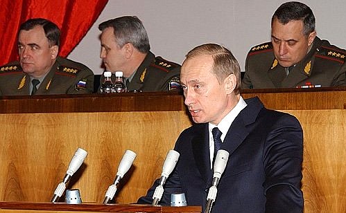 President Putin addressing the All-Army Conference of Officers of the Russian Armed Forces.
