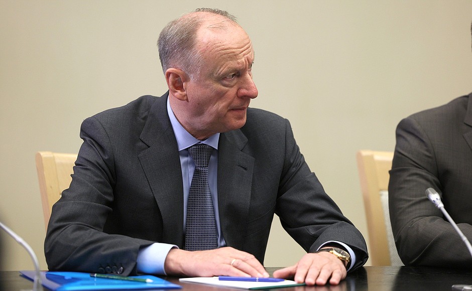 Secretary of the Security Council Nikolai Patrushev at a meeting with members of the Security Council and Government, and heads of security agencies.