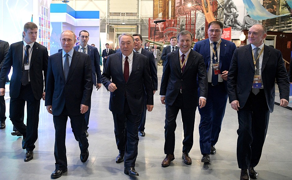 Visiting the Development of Human Capital exhibition with President of Kazakhstan Nursultan Nazarbayev.