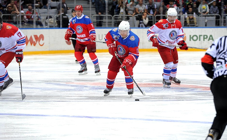 During a gala match of the Night Hockey League.