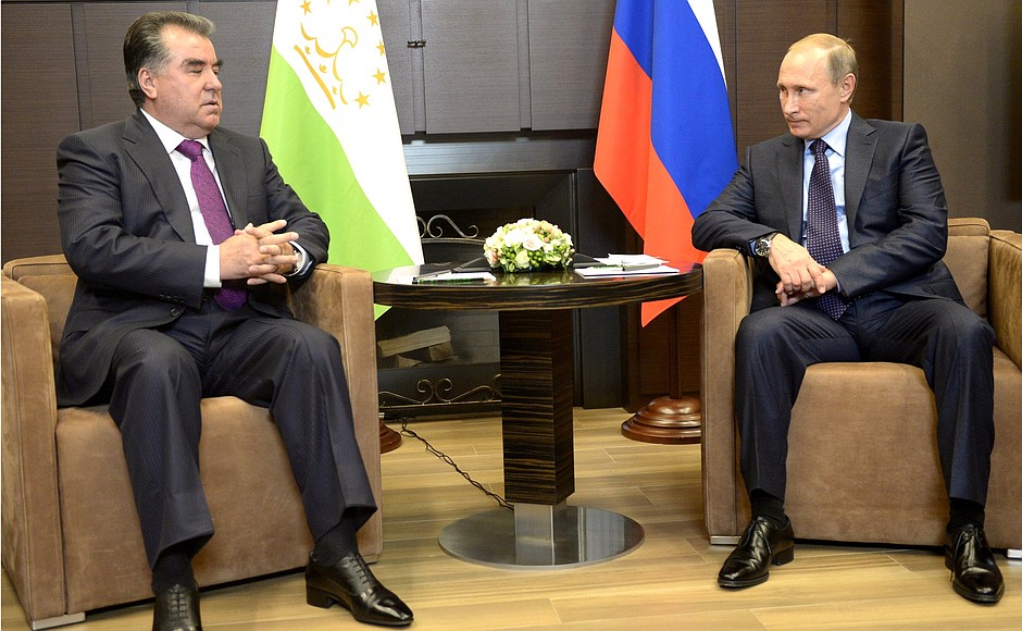 At the meeting with President of Tajikistan Emomali Rahmon.