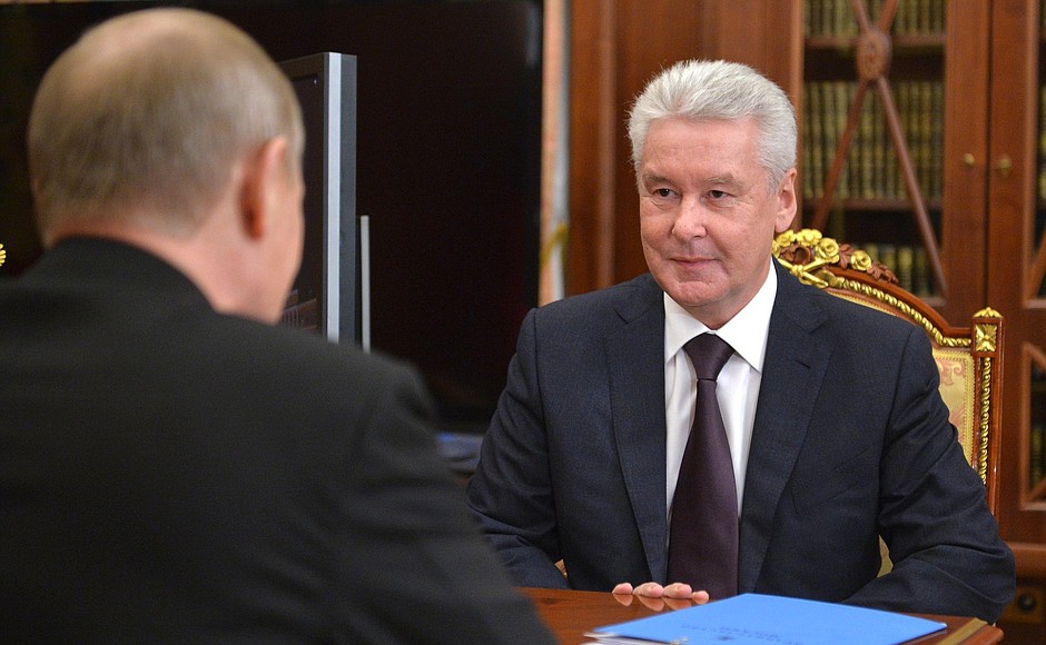 During meeting a with Moscow Mayor Sergei Sobyanin.