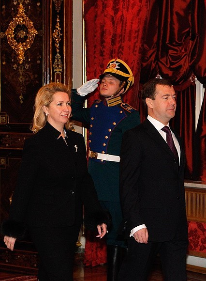 Before an official welcoming ceremony of President of Latvia Valdis Zatlers and his wife Lilita Zatlere.