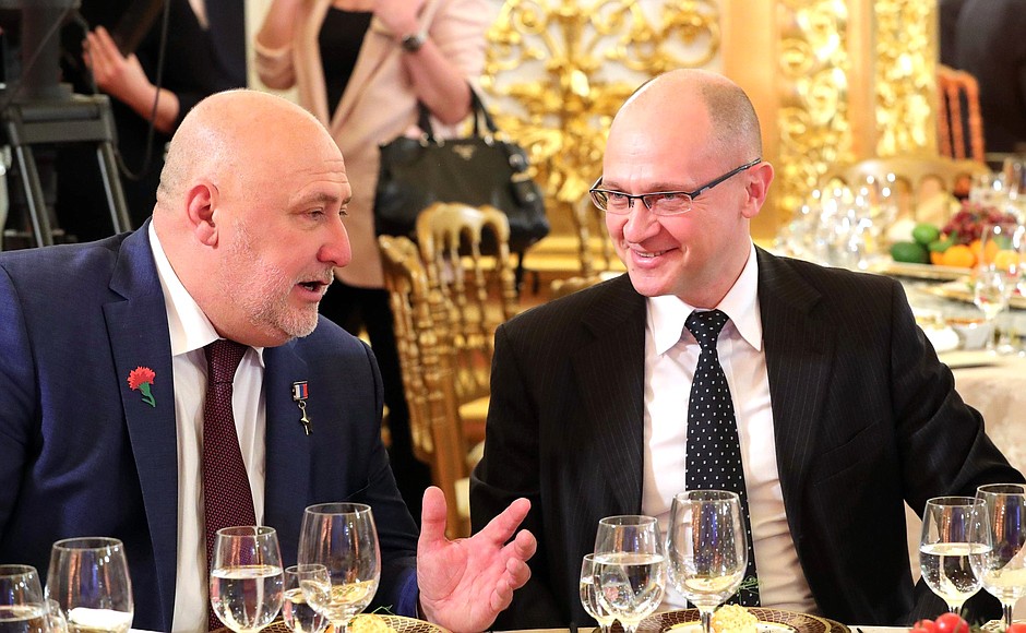 At the reception celebrating Heroes of the Fatherland Day. First Deputy Chief of Staff of the Presidential Executive Office Sergei Kirienko, right.