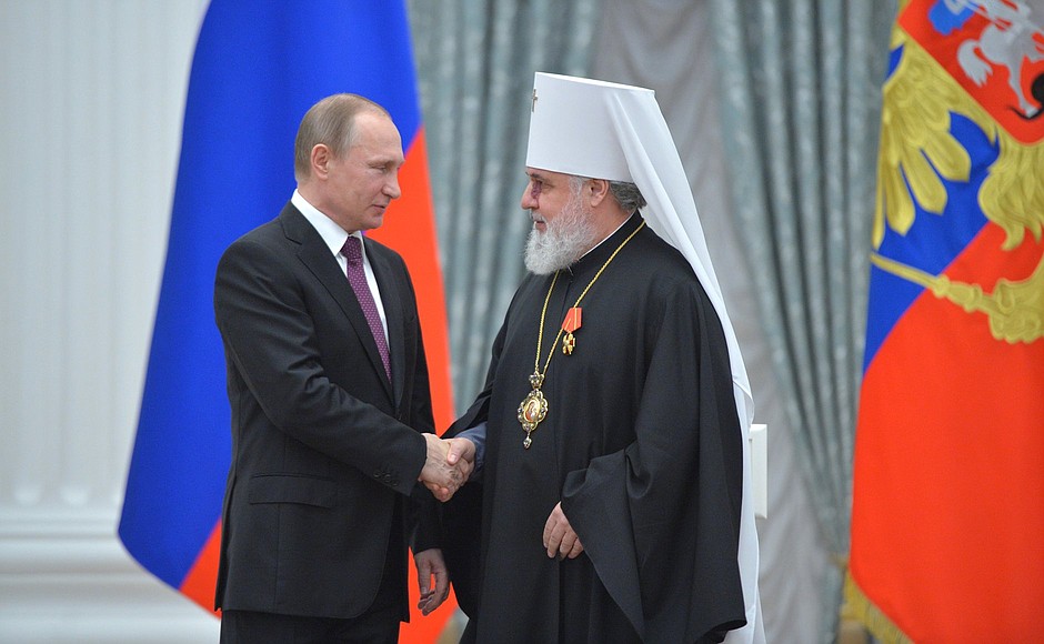 Head of the Perm archdiocese of the Russian Orthodox Church Metropolitan Methodios of Perm and Kungur is awarded the Order of Alexander Nevsky.