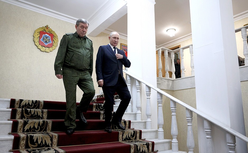 Visiting the headquarters of the Southern Military District. With Chief of the General Staff of the Armed Forces of the Russian Federation Valery Gerasimov.