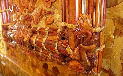 Details of the Amber Room in the Catherine Palace, Tsarskoye Selo.