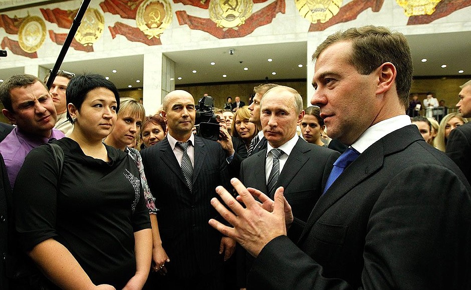 Before gala evening to mark the Agriculture Workers’ Day. With Prime Minister Vladimir Putin.