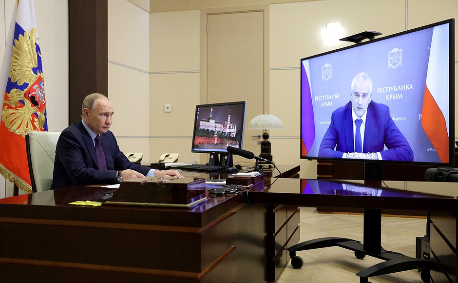 Meeting with the Head of the Republic of Crimea Sergei Aksyonov (via videoconference).