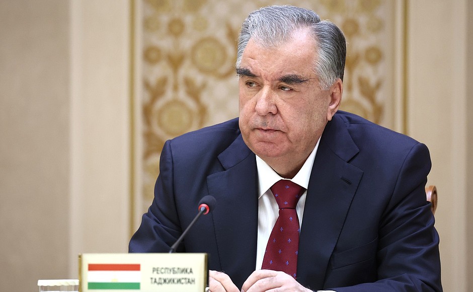 President of Tajikistan Emomali Rahmon at the session of the Collective Security Council of the CSTO in a restricted format.