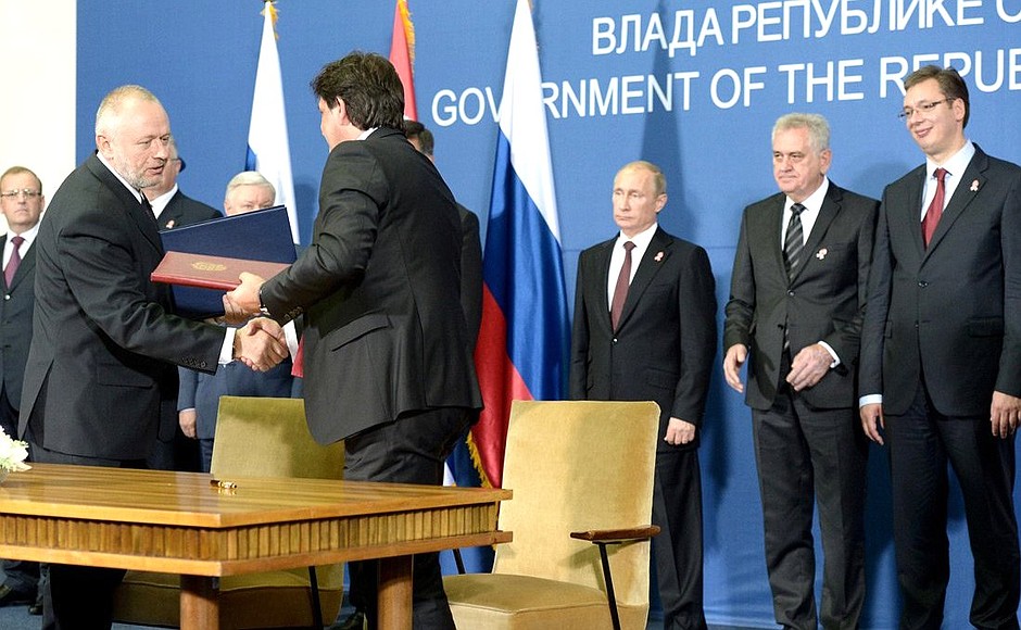 Signing bilateral agreements following Russian-Serbian talks.