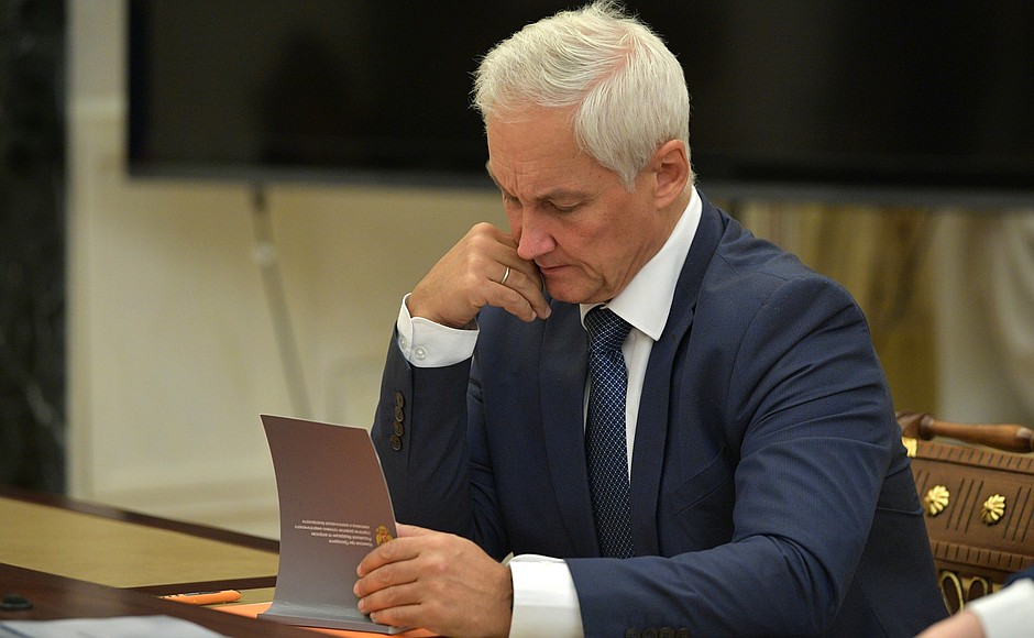 Presidential Aide Andrei Belousov before a meeting on economic issues.