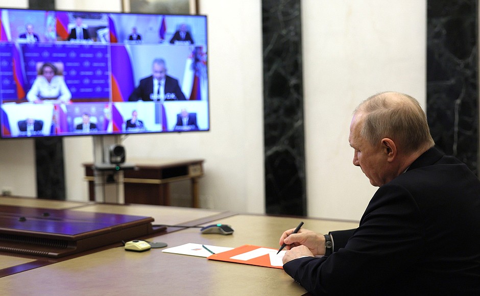 During the meeting with permanent members of the Security Council (via videoconference).