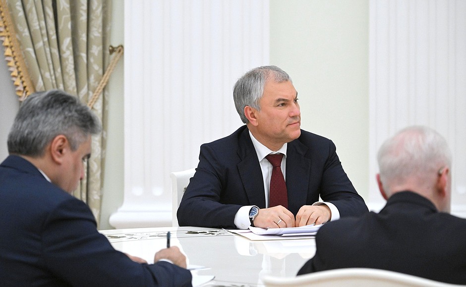 Speaker of the State Duma Vyacheslav Volodin at the meeting with leaders of the political parties represented in the State Duma.