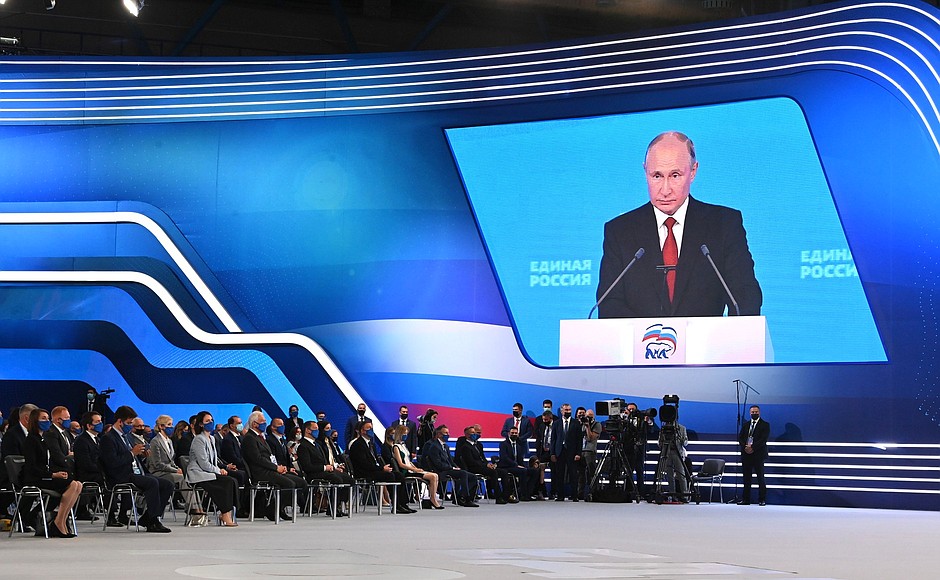 Vladimir Putin addressed the 20th congress of the United Russia political party.