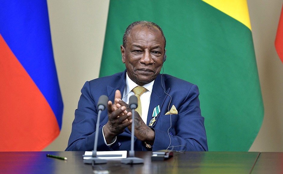 President of the Republic of Guinea Alpha Conde during the ceremony of signing Russia-Guinea cooperation documents.