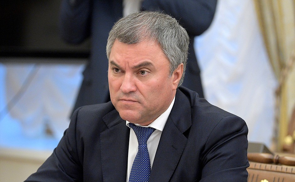 State Duma Speaker Vyacheslav Volodin at a meeting with permanent members of the Security Council.