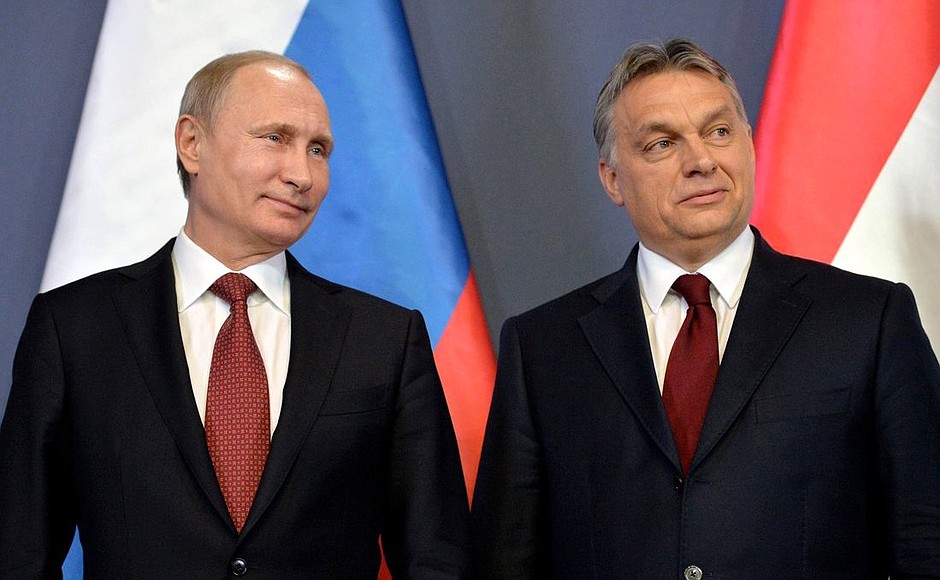 At the ceremony signing Russian-Hungarian documents. With Prime Minister of Hungary Viktor Orban.