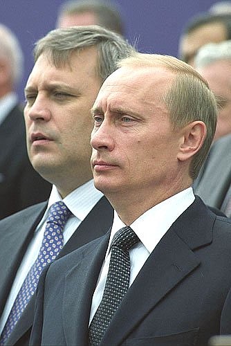 President Putin with Prime Minister Mikhail Kasyanov during Russia Day celebrations.