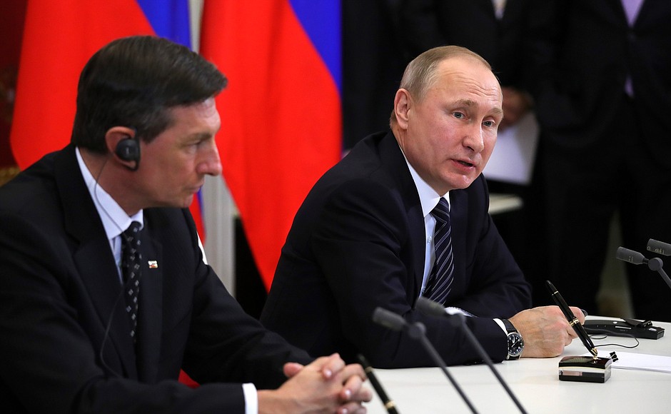 With President of Slovenia Borut Pahor during a joint news conference.