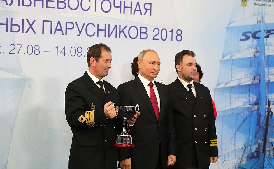 With winners of the SCF Far East Tall Ships Regatta – the crew of tall ship Nadezhda.