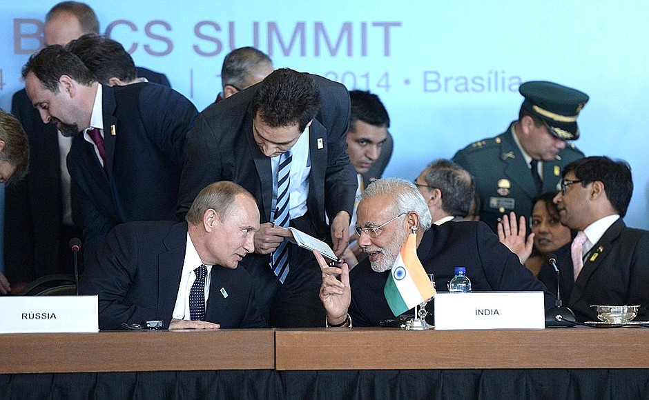 At the meeting between BRICS leaders and South American heads of state. With Prime Minister of India Narendra Modi.