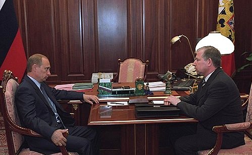 President Putin with Viktor Cherkesov, Chairman of the State Committee on Counteracting Illegal Sale of Narcotic and Psychotropic Substances.