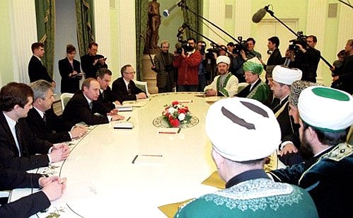 Vladimir Putin\'s meeting with members of the Council of Muftis of Russia.