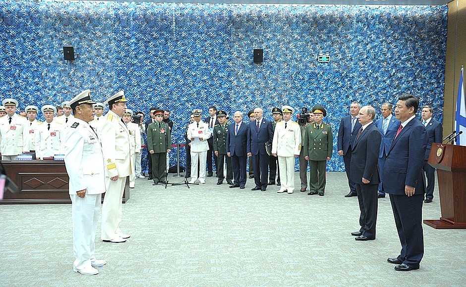 At the opening ceremony of the Russia-China Naval Interaction 2014 joint exercises.