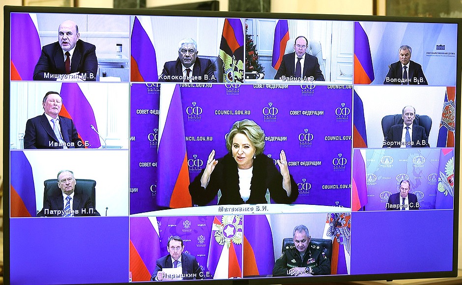 Participants in the meeting with permanent members of Security Council (via videoconference).