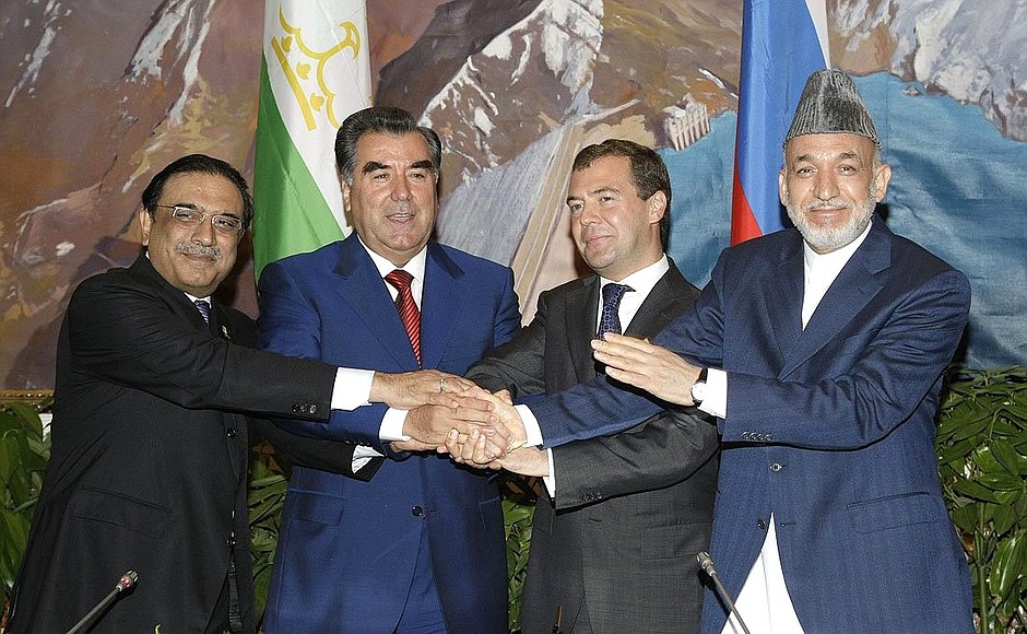 President of Pakistan Asif Ali Zardari, President of Tajikistan Emomali Rahmon, President of Russia Dmitry Medvedev and President of Afghanistan Hamid Karzai.