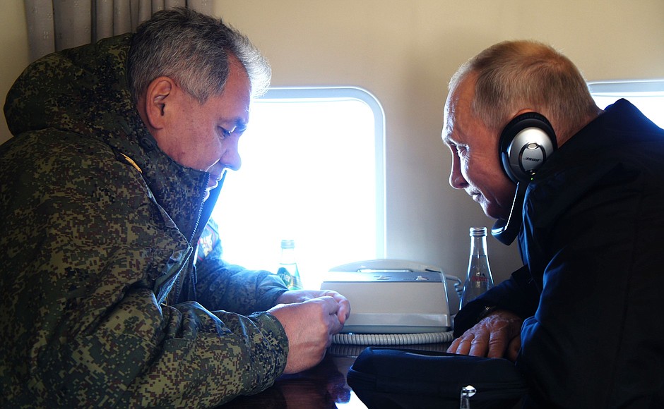 Supreme Commander-in-Chief of Russia’s Armed Forces Vladimir Putin observed the main stage of Vostok-2018 military manoeuvres. With Defence Minister Sergei Shoigu.