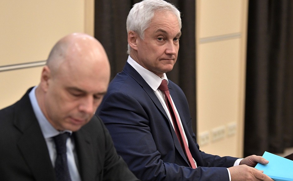 At the meeting on economic matters. Presidential Aide Andrei Belousov and Finance Minister Anton Siluanov.