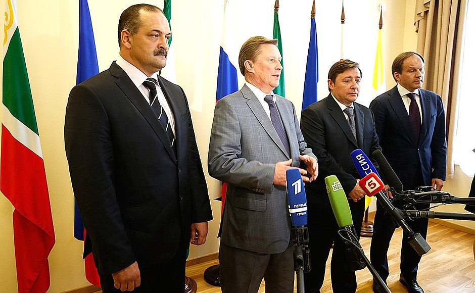 Chief of Staff of the Presidential Executive Office Sergei Ivanov introduced new Presidential Plenipotentiary Envoy Sergei Melikov to heads of regions in the North Caucasus Federal District, as well as heads of regional departments.