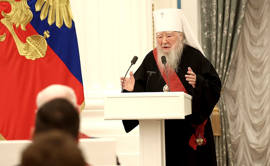 Ceremony for presenting state decorations. Metropolitan Yuvenaly was awarded the Order for Service to the Fatherland, I degree.