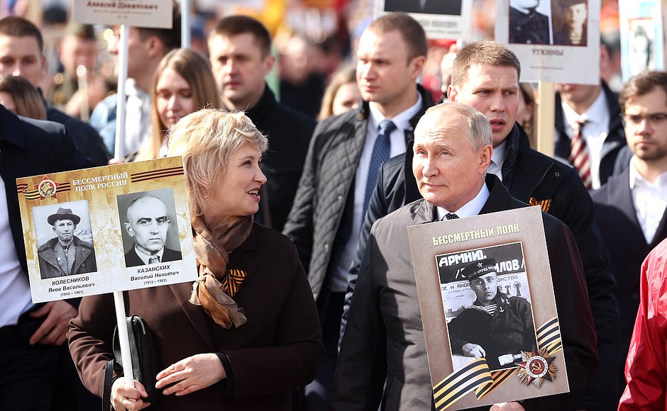 Vladimir Putin joined the Immortal Regiment march.