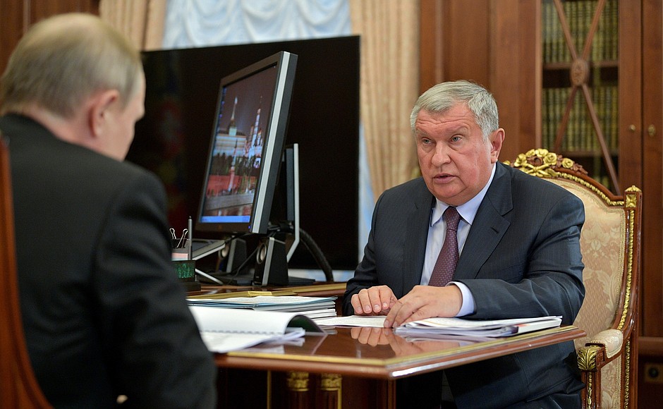 During a meeting with Rosneft CEO Igor Sechin.