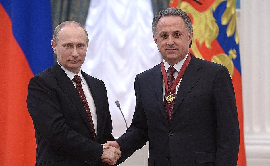 Presenting Russian Federation state decorations. Sports Minister Vitaly Mutko is awarded the Order for Services to the Fatherland, III degree.
