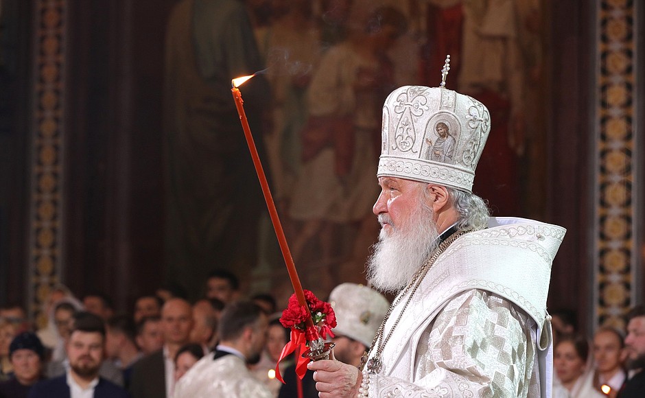 Patriarch Kirill of Moscow and All Russia conducts a liturgy on the holiday of Christ’s resurrection.