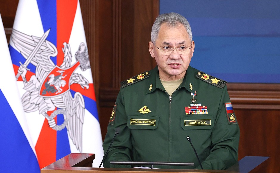Defence Minister Sergei Shoigu at the expanded meeting of the Defence Ministry Board.