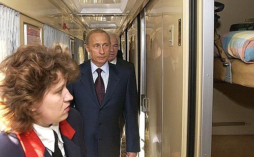 President Putin inspecting new passenger cars.