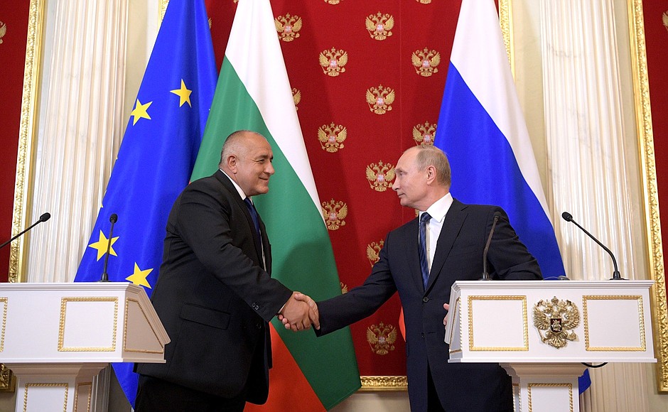 After a news conference following Russian-Bulgarian talks. With Prime Minister of Bulgaria Boyko Borissov.
