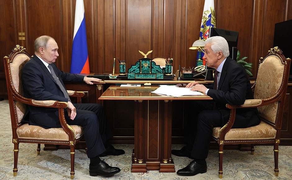 Meeting with Head of United Russia party faction in the State Duma Vladimir Vasilyev.