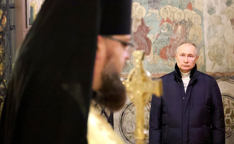 At Christmas mass at the Kremlin’s Annunciation Cathedral.